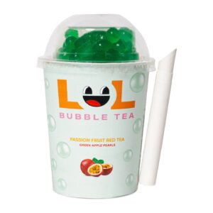 LOL Bubble Tea, Passion Fruit Green Tea with Apple Popping Boba