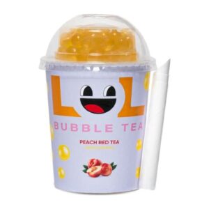 LOL Bubble Tea, Peach Red Tea with Mango Popping Boba